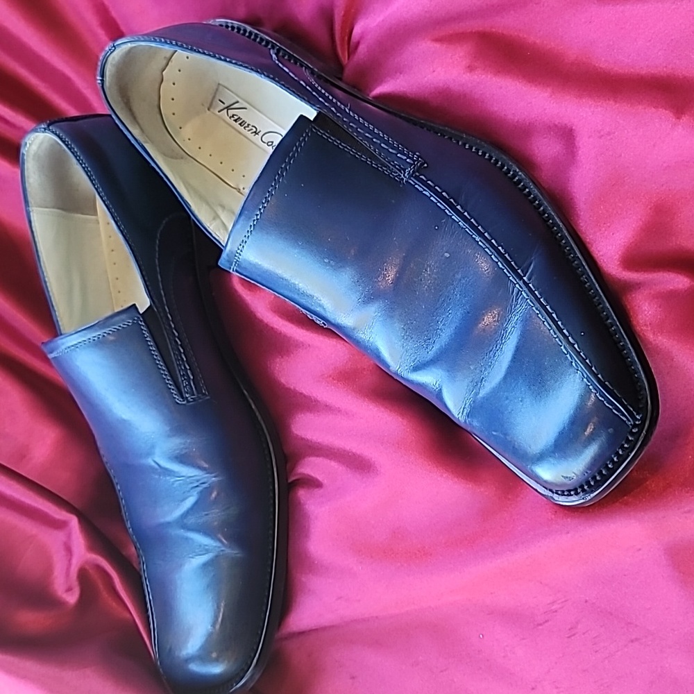 CUSTOM DYED BLUE 10.5 Kenneth Cole square toe slip on dress loafer leath…